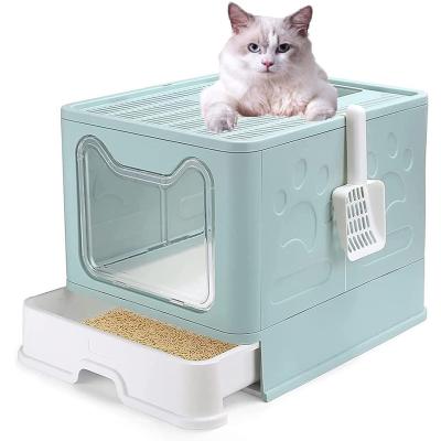 China Cat Litter Box With Lid Sustainable Collapsible Big Drawer Pet Toilet Full Enclosed Self Cleaning Bins for sale