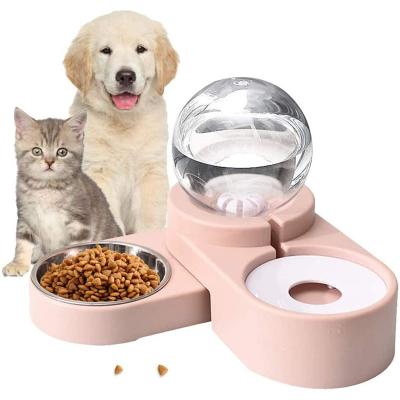 China Dual Automatic Cat Bowls Automatic Gravity Pet Dog Food and Water Feeder 2 in 1 Cat Water Dispenser for sale