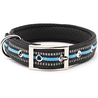 China Custom Reflective Metal Nylon Breathable Adjustable Buckle Mesh Padded Pet Dog Collar Reflective Dog Collar for sale