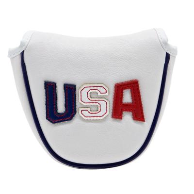 China USA Hand Made Applique Golf Putter Cover Golf Club Head Covers For PU Leather Mallet Putter Headcover With Magnetic White for sale