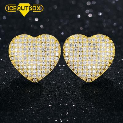 China Hiphop Moissanite Heartbeater Earring Mic Pave 925 Sterling Silver Gold Stud Earring Mens Jewelry 14k for sale