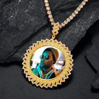 China Custom Pendant Necklace Hip Hop Glazed Custom Photo Pendant Frame Round Pendant Shape CZ S925 Custom Photo Pendant for sale