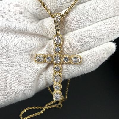 China New Style Pendant Necklace 925 Sterling Silver Cross Pendant Ice Out Jewelry Hip Hop Pendant Necklace for sale