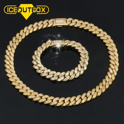 China New Iced Out Cuban Chain Necklace Baguette Gold Silver Color For Men's Hip Hop Jewelry for sale