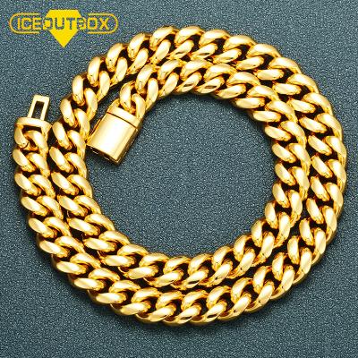 China Cuban Link Chain 10MM Stainless Steel Box Clasp Miami Stainless Steel Gold Plated Mens Jewelry for sale