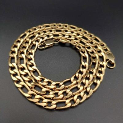 China Wide Chain Necklace 4MM Stainless Steel Figaro Chain N/K Chain Necklace Size Can Customized Size for sale