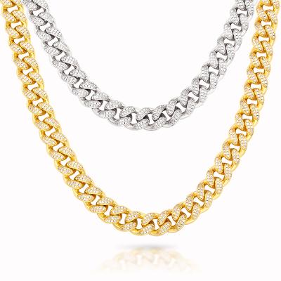 China High Quality Heavy Gold White Gold Chain Hiphop Silver Plated Cuban Link Necklace for sale