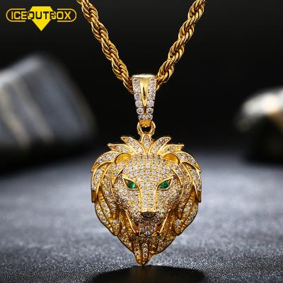 China Animal Necklace Hip Hop Gold Plated Animal Wolf Head Pendant Pendants For Men Zircon Necklace for sale