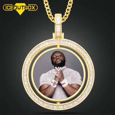 China Custom Photo Pendant Necklace Two Sided Custom Photo Pendant Iced Out Custom 18k Gold Plated Rotating Photo Pendant Necklace for sale