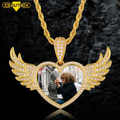 China Pendant Necklace White Gold Iced Out Custom Photo Heart Wings Celebrity Pendant Photo Urban Jewelry for sale