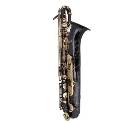 China Black Nickel Body Gold Lacquer Keys Baritone Saxophone Black Nickel Full Body Hand Engravings China Factory for sale