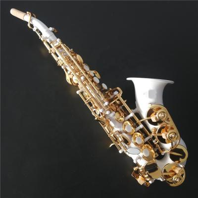 China Brass Top White Color Curved Soprano Saxophone High F# OEM Logo for sale