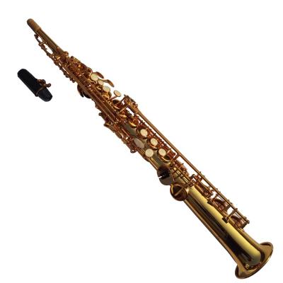 China Gold Lacquer Gold Lacquer Upright Soprano Saxophone One Piece Cheap Brass Saxophone for sale