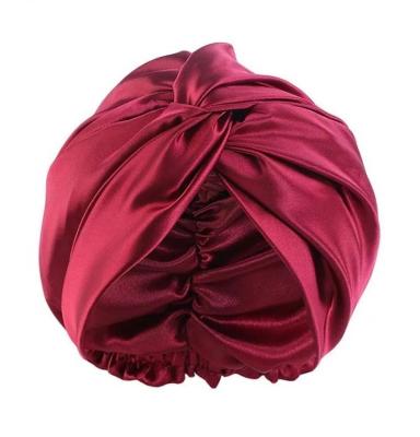 China Custom 100% Plush Silk Night Sleep Turban Elastic Single Silk Sleep Hat For Women Head Cover for sale