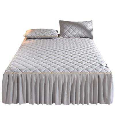 China Modern fashion 3D quilted embroidery princess style lace bedspread one-piece non-slip mattress bedspread bed skirt for sale