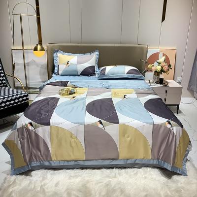 China 4 Pcs Summer Anti-static Custom Comforter Cool Summer Quilt Cover Washed Ice Silk Comforter for sale