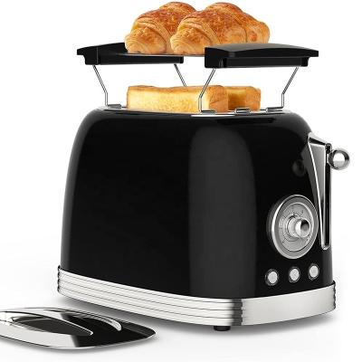 China Easy Operate Black Retro Stainless Steel Bread Housing 2 Slices Electric Toaster for sale