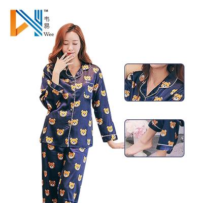 China Lapel QUICK DRY home simulation cardigan women's silk sleepwear pajamas set for sale