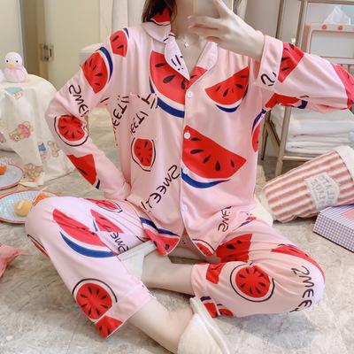 China New Breathable Cartoon Patterns Multi Nightgowns Lounge Set 2 Piece Pajamas Women Sleepwear Long Sleeve for sale