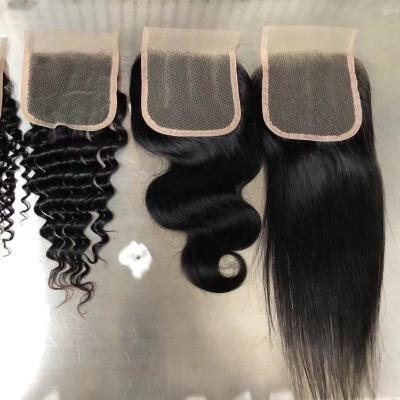 China Guangzhou Silky Straight Human Hair Virgin Hair Bundles With Closure And Swiss Frontal Seller Lace Closure With Baby Hair 5x5 HD Lace Closure for sale