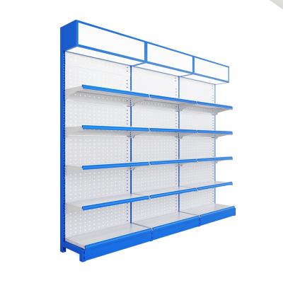 China Single Sided Pharmacy Good Quality Metal Double Sided Gondola Shelf Retail Racks for sale