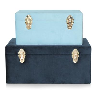 China Sustainable Velvet Trunk Box Set Of 2 Excellent Quality Decorative Storage Boxes for sale