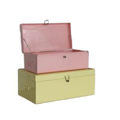 China Modern Home Decoration Storage Box Metal Trunk 2 Set With Leather Accessories for sale