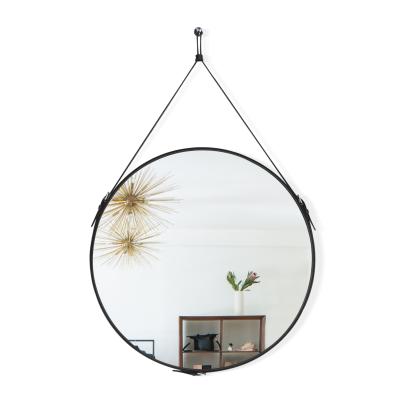 China Art Decor Bathroom Mirror With Faux Leather Frame Hanging Wall Mirror Home Decoration for sale