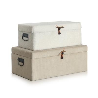 China Sustainable Velvet Fabric Storage Trunk Box Organizer Storage Container Box for sale