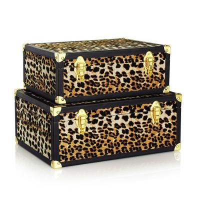 China Eco - Friendly Leopard Pattern Metal Lock Decoration Storage Trunk for sale