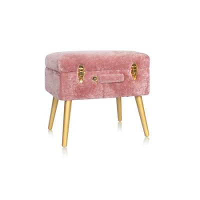 China Hand made furry pink Alpaca-gold fabric stool with black wooden legs for sale