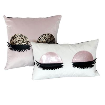 China Eco-freindly Comfortable Soft Beautiful Velvet Cushion Fabric Covered Pillow Set With Unique Eyelash Decor for sale