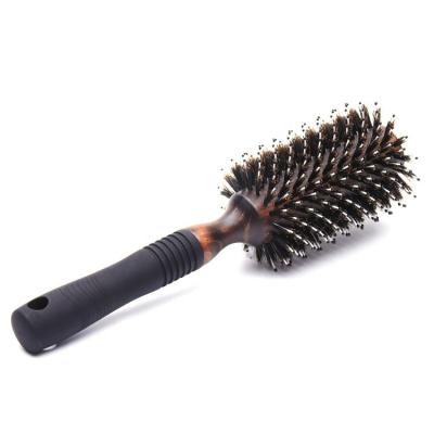 China Wholesale Lotus Curling Round Natural Boar Bristle Curling Wooden Hair Brush for sale