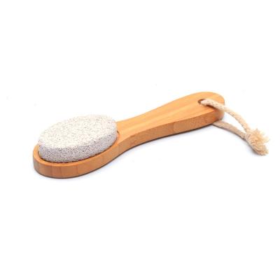 China Cleaning & Exfoliate Scrub Custom 2 in 1 Bamboo Hook Files Steel Pumice Brush Shower Foot Scrubber for sale