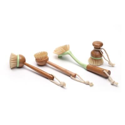 China Wholesale Sustainable Lotus Wood Sisal Bristles Natural Scrub Dish Pot Kitchen Wooden Cleaning Brush for sale