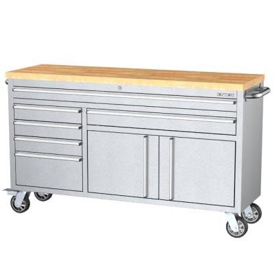 China Warehouse Ningbo Kinbox 60 in. Workshop Cabinet With Wooden Top Tool Cart Workbench For Garage for sale