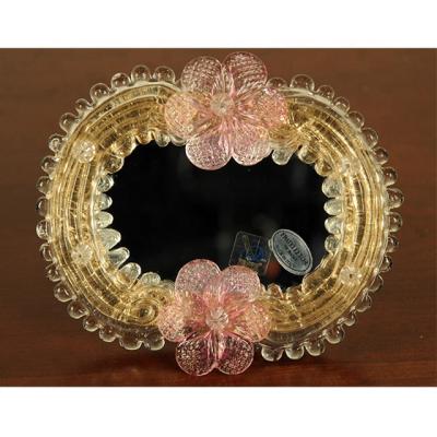 China Unique Handmade Tabletop Mirror for Fancy Murano Style Rose Flower Table Mirror Gold Painted Modern Hot Selling Decorative Dressing Table Mirror Handmade Gift Glass for sale