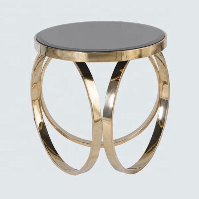 China Modern Round Luxury Living Room Furniture Factory Side Table Modern Gold Stainless Steel Base With Black Mirror Glass Side Table End Table for sale