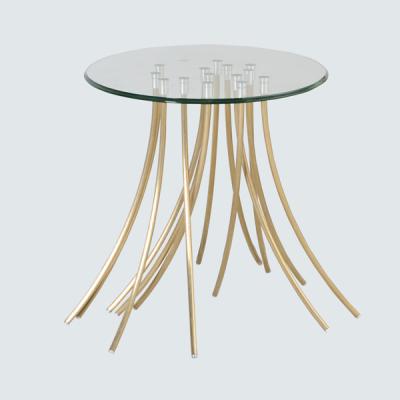 China Wholesale Simple Modern Multi Function Gold Tempered Glass Dining Room Furniture Classic Metal Base Round Coffee Tables Tops for sale