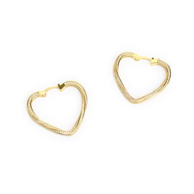 China Fashion Rose Gold CZ Zircon Metal Stud Earrings Brass Jewelry For Women Heart Shape Earring for sale