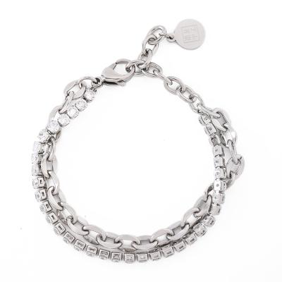 China Vintage Silver Alloy Zircon Bracelet Stainless Steel Bangle Jewelry Double Wall for sale