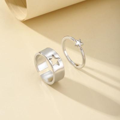 China New Arrival Fashionable Rings Alloy Two-piece Set Plating Couple Ring 2021 Personalized Star Rings For Adults for sale