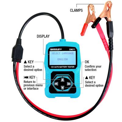 China Allosun EM571 Digital Battery Analyzer 12V CCA Automotive Automotive Battery Tester / Battery Charge /Charging Voltage Tester EM571 for sale