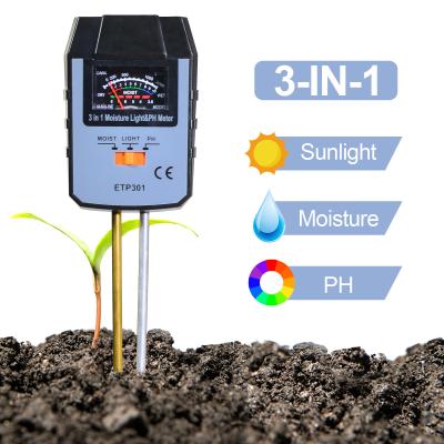 China Siol PH Testing Allosun 3 in 1 Soil Tester for PH and Light Moisture Meter Plant Tester Photometer Garden Plants Outdoor Gardening Tools for sale