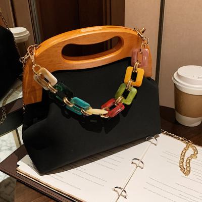 China 2021 New Arrivals PU Women Handbags With Chain Fashion Shoulder Luxury Handbags Wood Handle Purses For Lady for sale