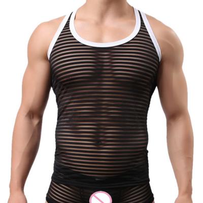 China Sleeveless Back Mesh Sheer Undershirt Men's Tank Top Runner Semi See QUICK DRY Slim Fit Muscle Tee Nightclub Party Tops for sale