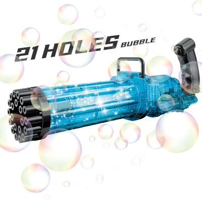 China Outdoor Toys Bubble Blowe Set 21holes Automatic Ghost Bubble Gun Bubble Gatling Machine With Led For Kids Bubble Gatling Gun for sale