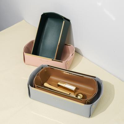 China Simple Leather Tray Stored Solid Color Storage Box Jewelry Box Desktop Key Storage for sale