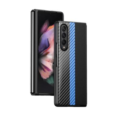 China DIAL Design Splice PC Carbon Fiber Leather Flip Phone Case For Samsung Galaxy Z Fold 3 Phone Case for sale