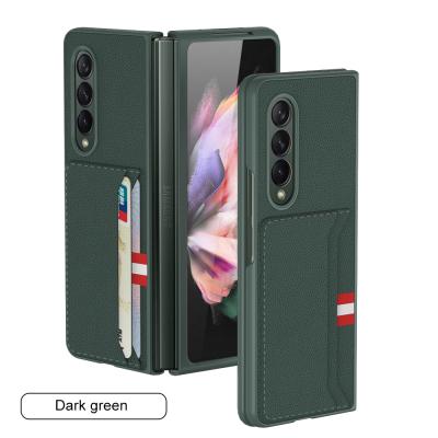 China DIAL Card Pack Plain Leather Folding Shell For Samsung Galaxy Z Fold 3 Plain Skin Phone Case Back Cover for sale